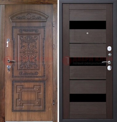 Стальная коричневая филенчатая дверь с виноритом и светлой МДФ ДВТ-122 в Липецке
