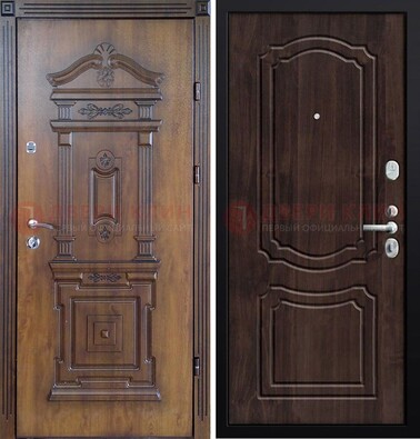 Темная железная филенчатая дверь с виноритом Тисненый орех внутри ДВТ-132 в Сургуте