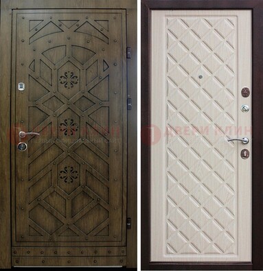 Железная дверь с виноритом в цвете Орех/Беленый дуб ДВТ-133 в Сургуте
