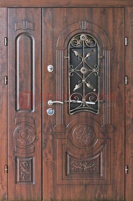 Металлическая дверь с узором и виноритом с МДФ Белый дуб ДВТ-146 в Липецке