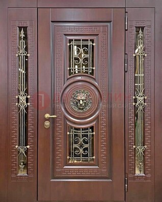 Стальная темная дверь с виноритом и МДФ с молдингами ДВТ-153 в Липецке