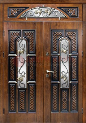Входная двухстворчатая дверь с виноритом и ковкой ДВТ-183 в Липецке