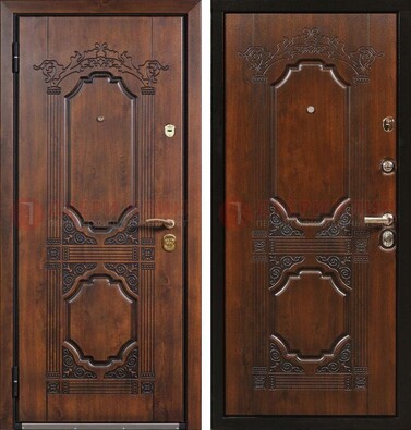 Коричневая железная дверь с виноритом и узором ДВТ-211 в Липецке
