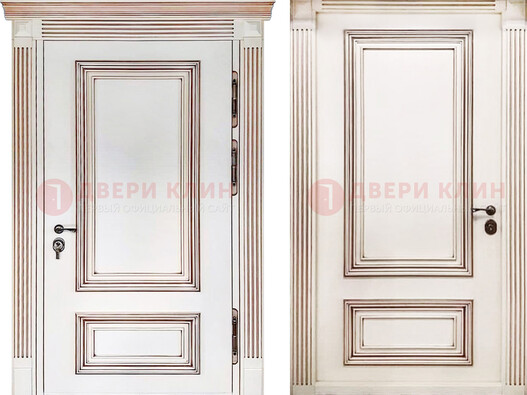 Белая металическая дверь с виноритом для дома ДВТ-239 в Липецке