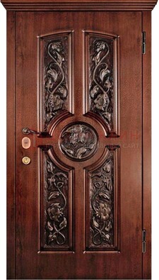 Филенчатая металлическая дверь с виноритом и резьбой ДВТ-69 в Липецке