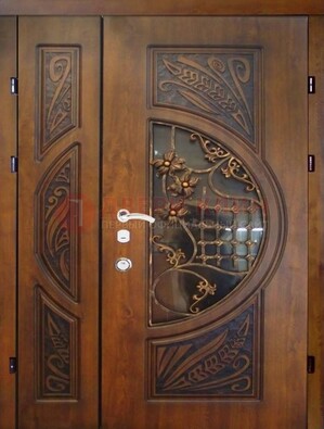 Металлическая дверь с виноритом и резной панелью внутри ДВТ-70 в Липецке