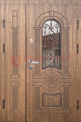 Железная классическая дверь с терморазрывом и МДФ Миланский орех ДВТ-77 в Липецке