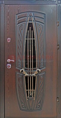 Стальная коричневая дверь с виноритом и МДФ ДВТ-83 в Липецке