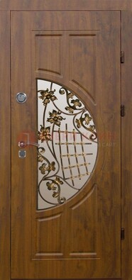 Стальная филенчатая дверь с виноритом ковкой и стеклом ДВТ-84 в Дедовске