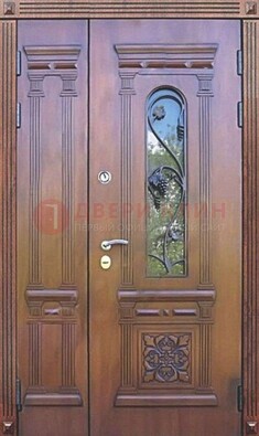 Железная коричневая филенчатая дверь с виноритом и МДФ ДВТ-85 в Липецке