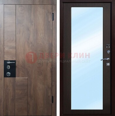 Металлическая дверь Темный орех c МДФ с зеркалом ДЗ-106 в Липецке