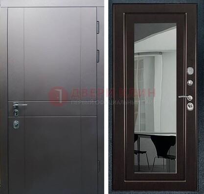 Входная дверь с порошковым напылением Темное серебро c МДФ Венге с зеркалом ДЗ-108 в Екатеринбурге