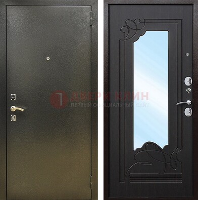 Железная темная дверь c порошковым напылением и МДФ с узором и зеркалом ДЗ-111 в Липецке