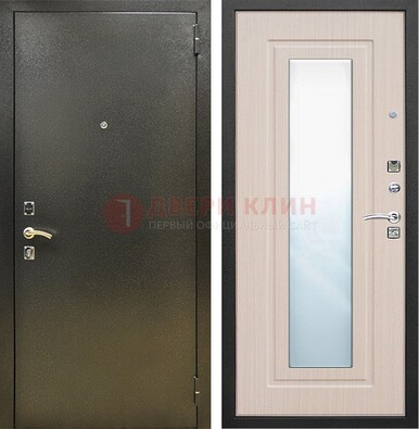 Входная темная дверь c порошковым покрытием и МДФ Белый дуб и зеркалом ДЗ-112 в Липецке