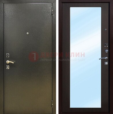 Входная темно-серая дверь c порошковым покрытием и МДФ с зеркалом ДЗ-114 в Липецке