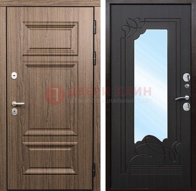 Входная коричневая дверь с зеркалом МДФ Венге ДЗ-127 в Курске