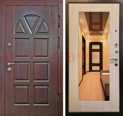 Темная железная дверь с МДФ и зеркалом в квартиру ДЗ-135 в Красноармейске