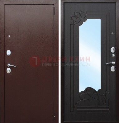 Коричневая стальная дверь с зеркалом ДЗ-18 в Екатеринбурге