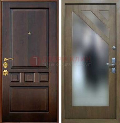 Темная входная дверь с зеркалом МДФ внутри ДЗ-25 в Екатеринбурге