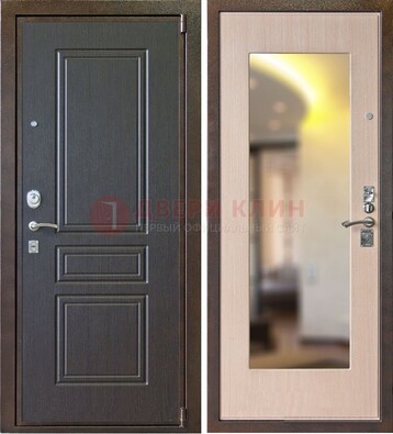Коричневая стальная дверь с зеркалом МДФ внутри ДЗ-27 в Липецке