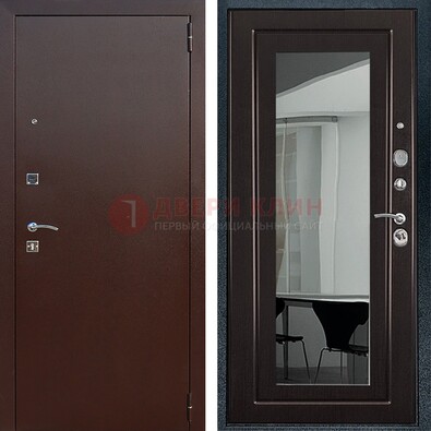Металлическая дверь с порошковым напылением с МДФ и зеркалом ДЗ-61 в Липецке