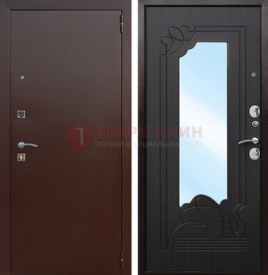 Входная дверь с порошковым напылением Медный антик/Венге с зеркалом ДЗ-64 в Липецке