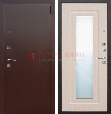 Входная дверь с порошковым покрытием филенчатой МДФ и зеркалом ДЗ-65 в Липецке