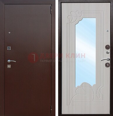 Стальная дверь с порошковым покрытием с резной МДФ и зеркалом ДЗ-66 в Липецке