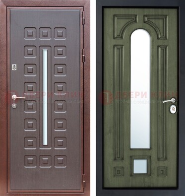 Металлическая серая дверь с порошковым покрытием и МДФ Венге с зеркалом ДЗ-84 в Липецке